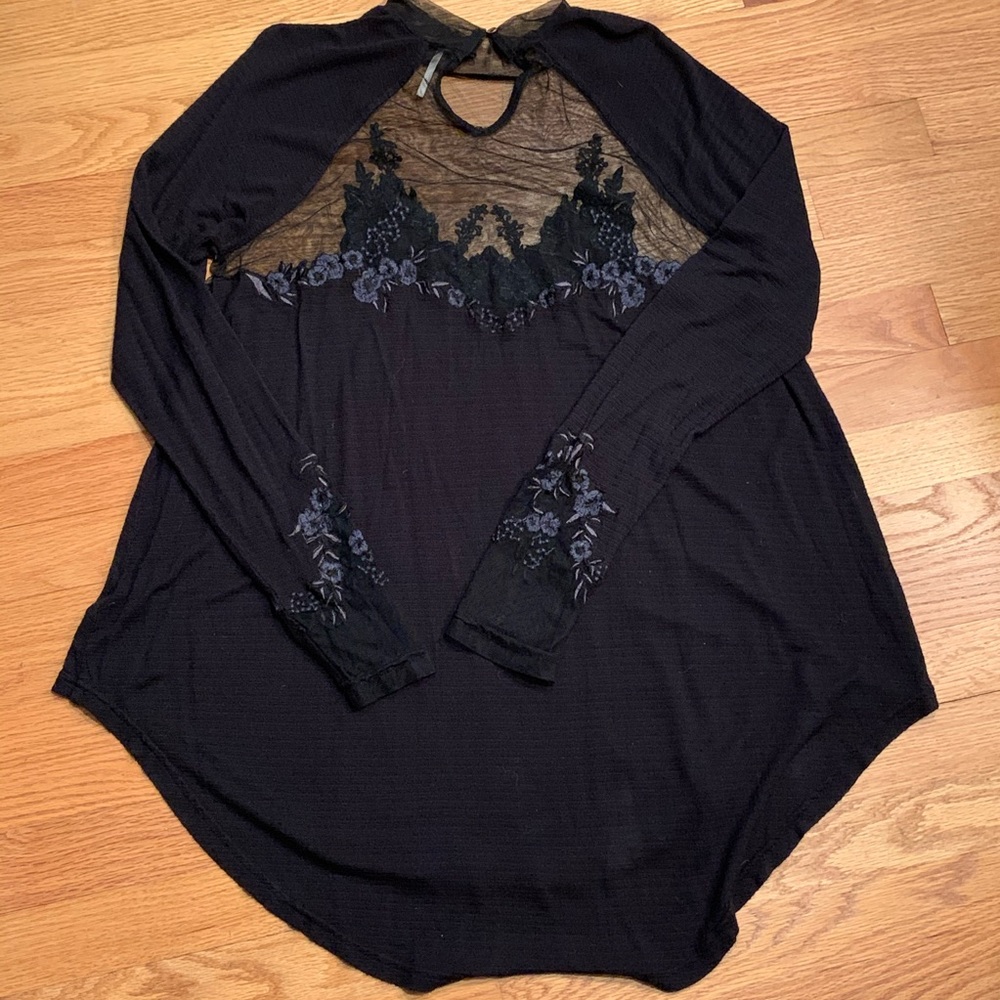 Free People floral detailed black tunic